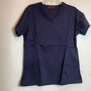 NWT Beverly Hills Uniforms Scrubs V-Neck Pockets Solid Blue S SMALL
